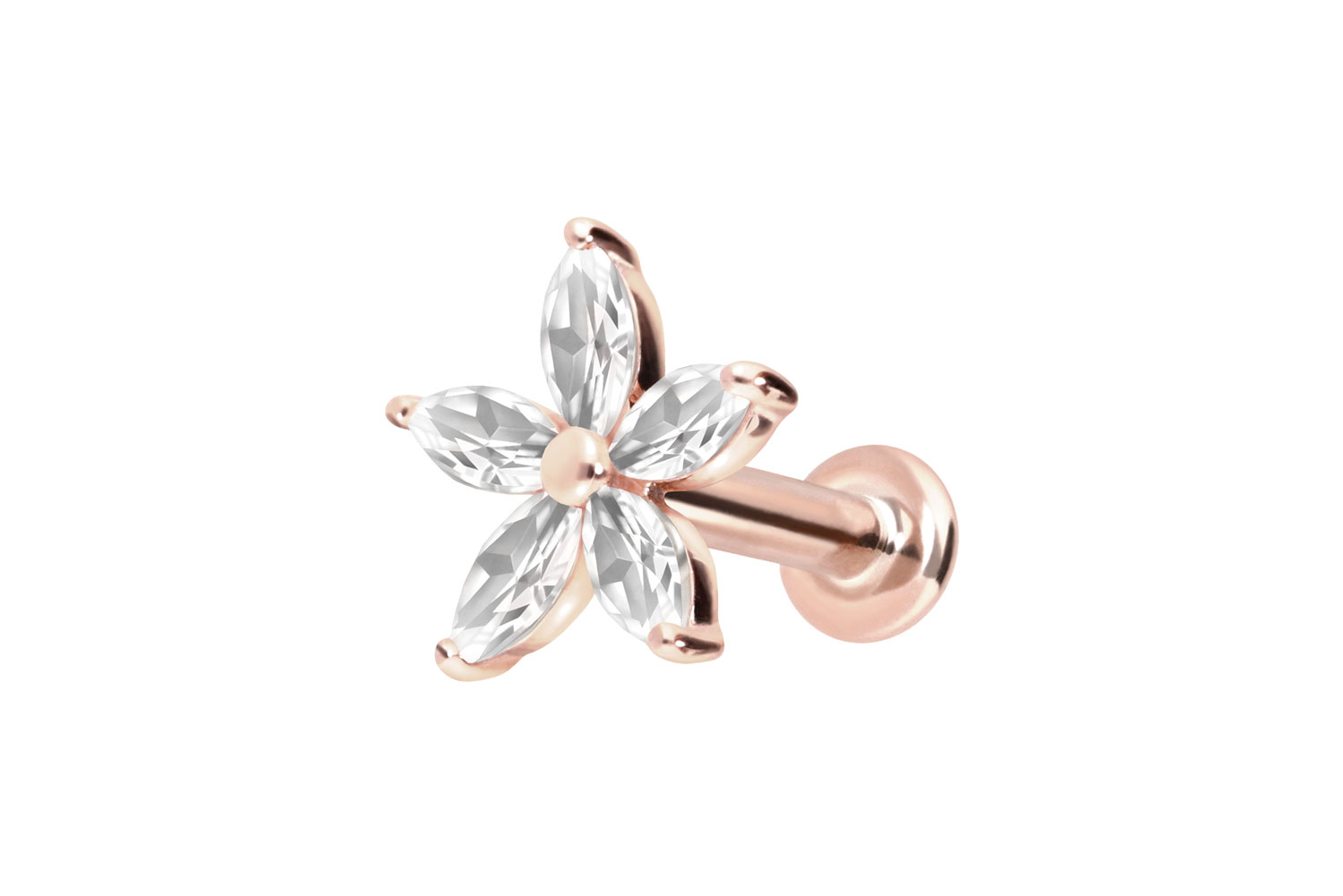 14 Karat Gold Labret Piercing mit Innengewinde MOISSANIT-BLUME